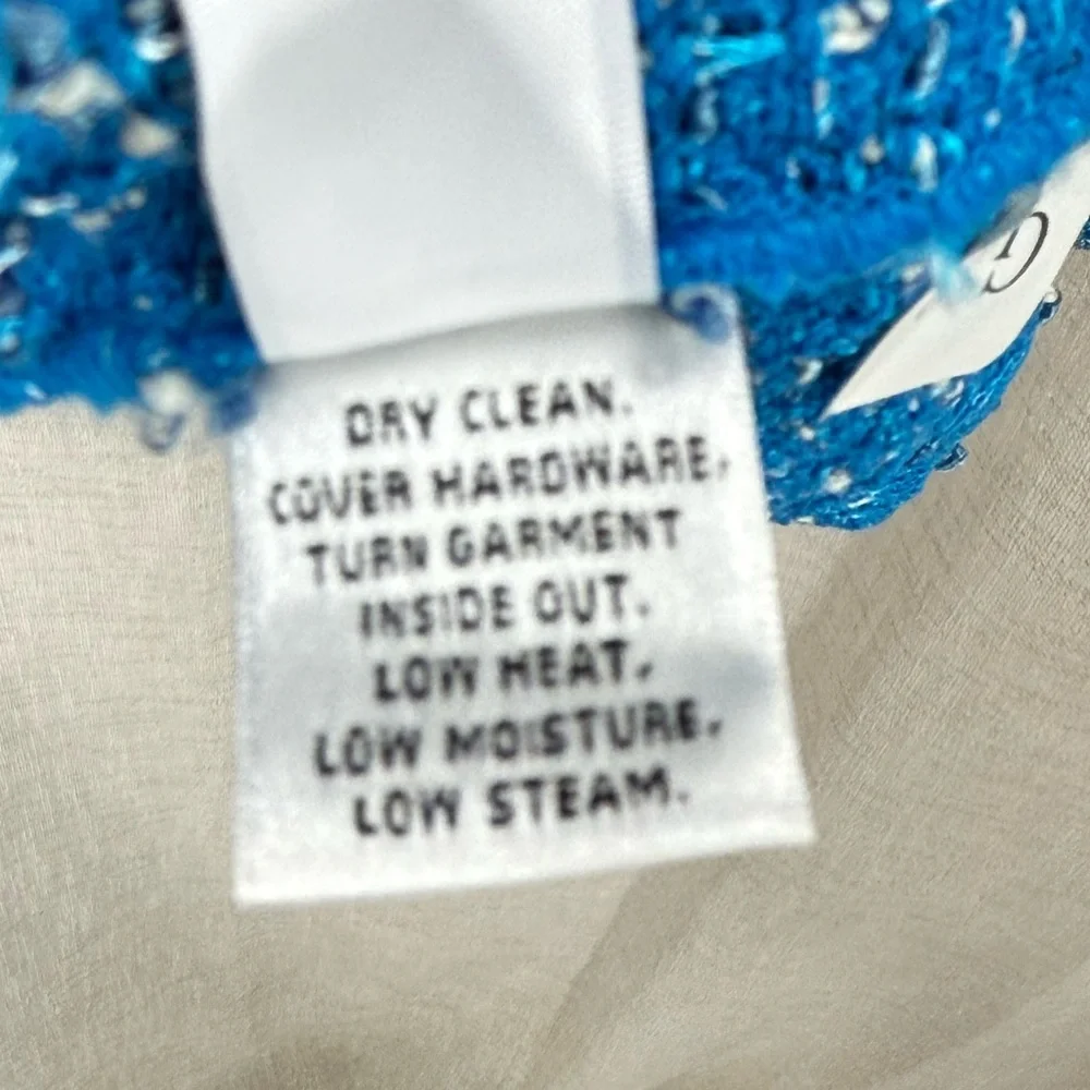 ST. JOHN Knits Boucle Tweed Blazer Wool Blend Stretch Blue White Jacket Size 10 - Picture 11 of 13